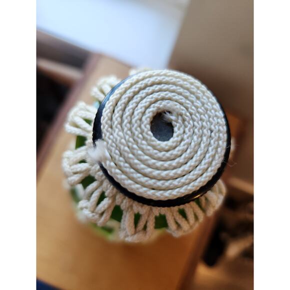 Vtg Retro Boho Macrame Green Wine Bottle French Country Farmhouse Decor - Picture 8 of 9